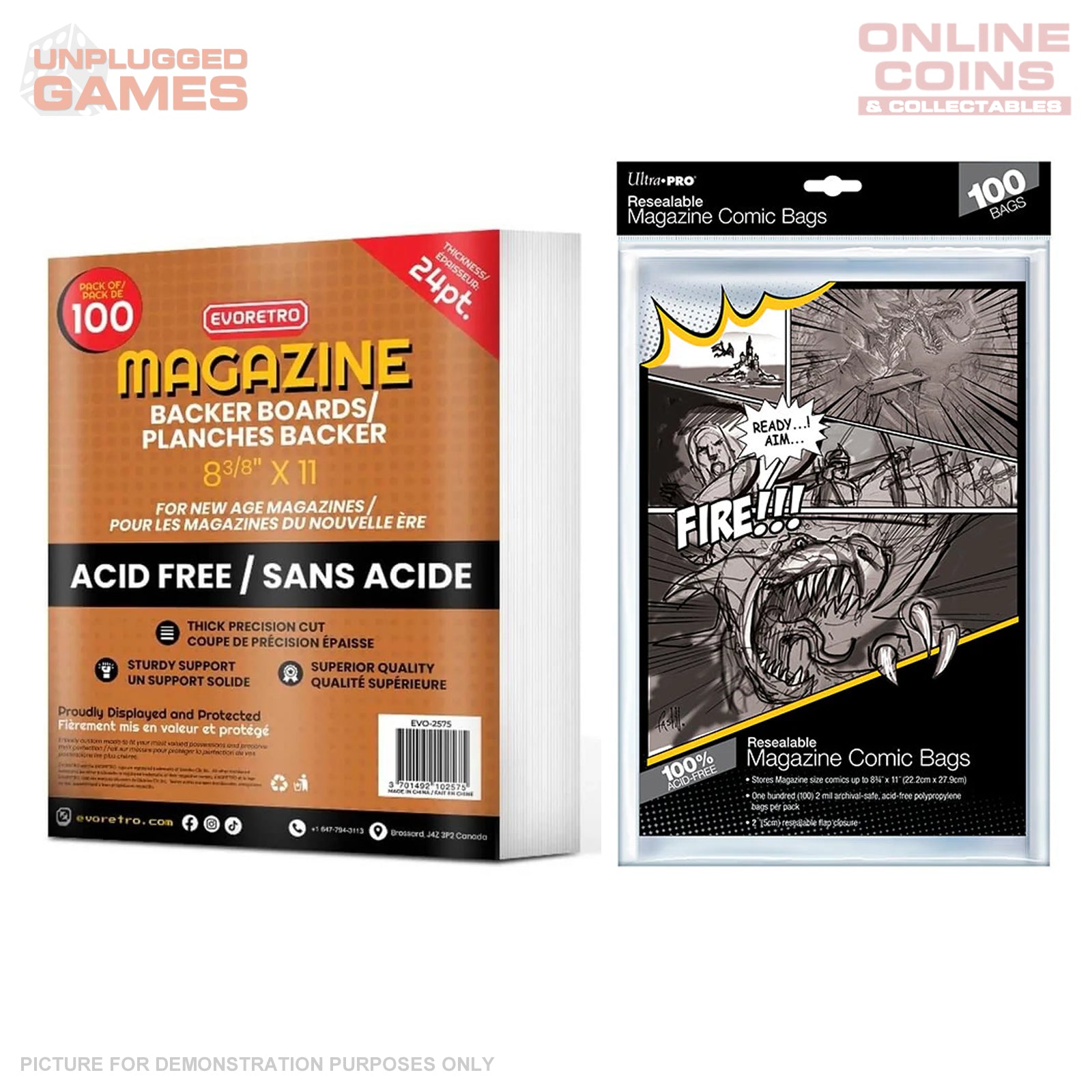 COMIC COMBO - ULTRA PRO EVORETRO - RESEALABLE MAGAZINE Size Comic Bags & Backing Boards x 100